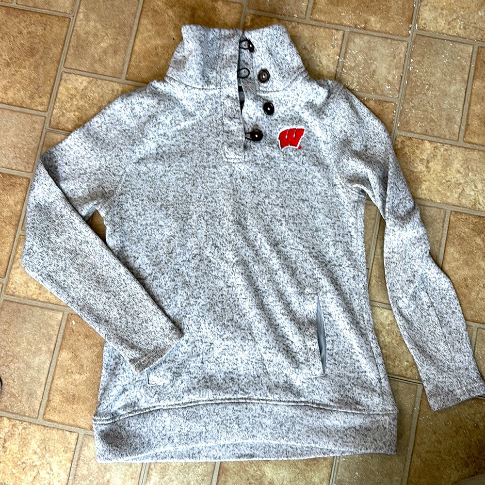 Grey Wisconsin 1/4 Button Up Sweater